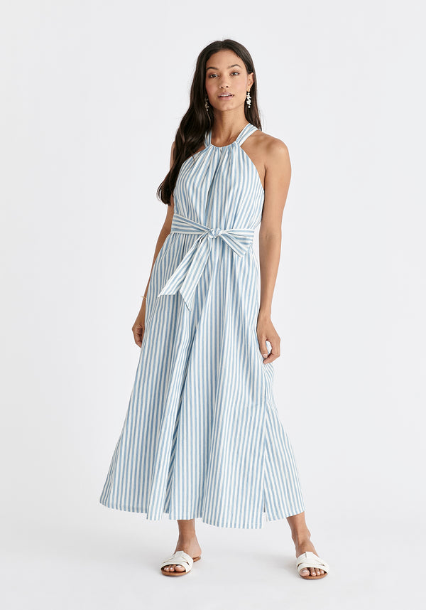 paisie Striped Halterneck Cotton Jumpsuit