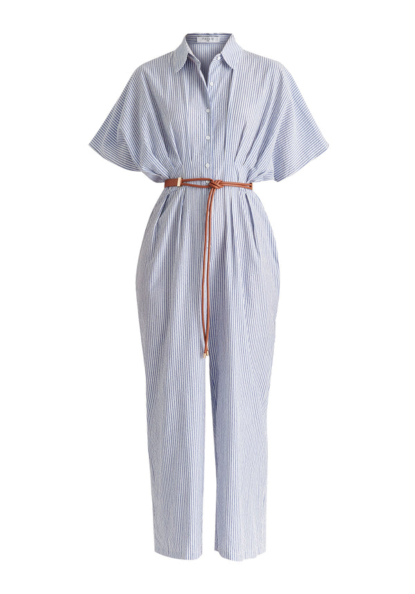 Paisie Striped Jumpsuit With Waist Pleats