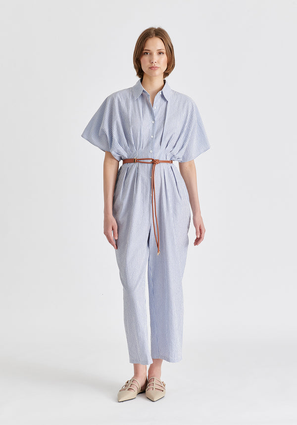 Paisie Striped Jumpsuit With Waist Pleats
