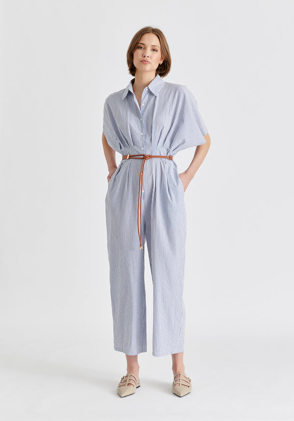 Paisie Striped Jumpsuit With Waist Pleats