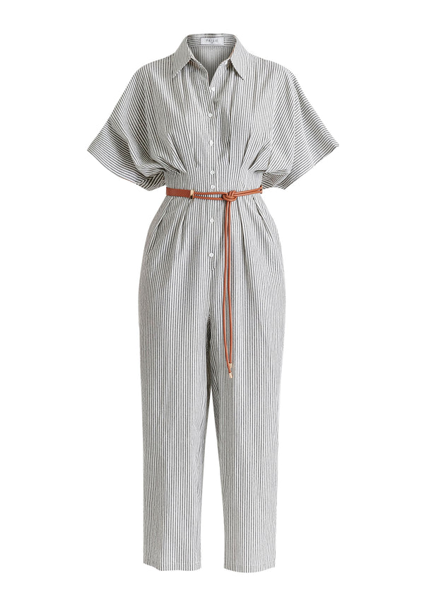 Paisie Striped Jumpsuit With Waist Pleats