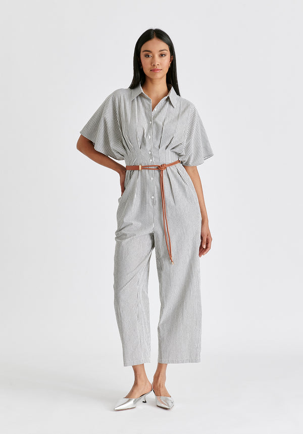 Paisie Striped Jumpsuit With Waist Pleats
