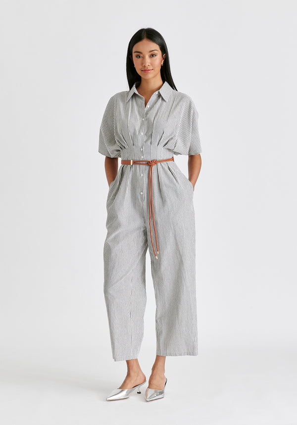 Paisie Striped Jumpsuit With Waist Pleats