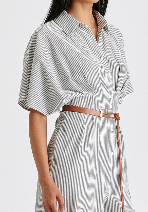 paisie Striped Jumpsuit with Waist Pleats