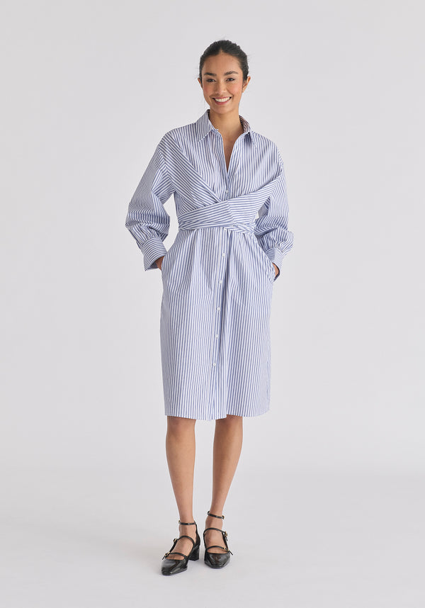 paisie Striped Shirt Dress with Waist Tie