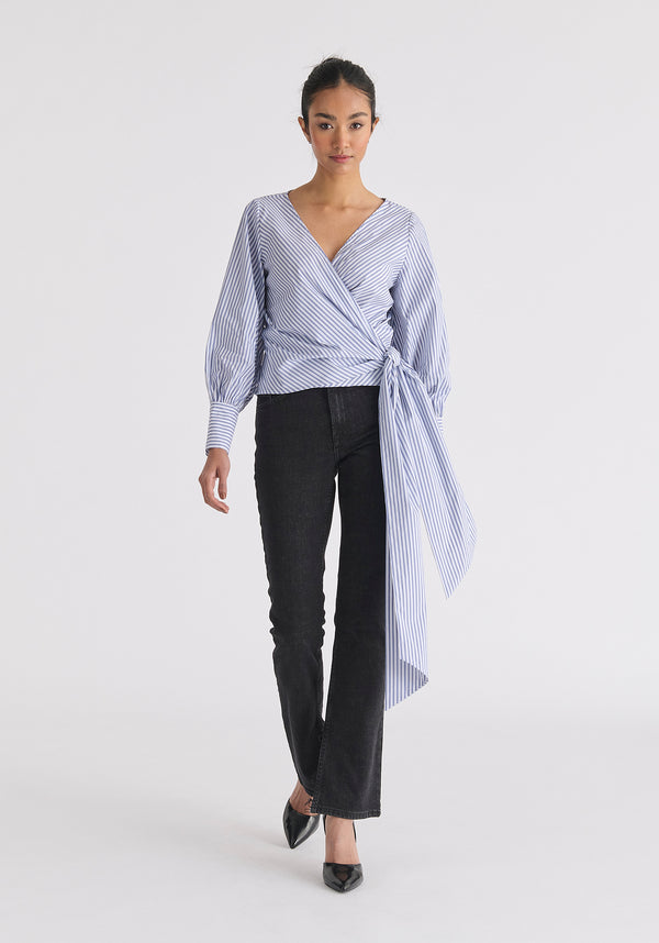 Paisie Striped Wrap Top With Waist Tie