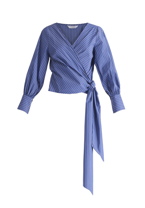 Paisie Striped Wrap Top With Waist Tie