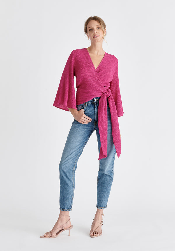 Paisie Textured Wrap Kimono Blouse