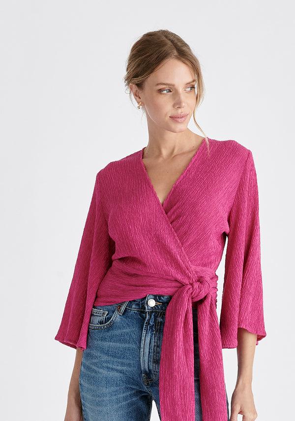 Paisie Textured Wrap Kimono Blouse