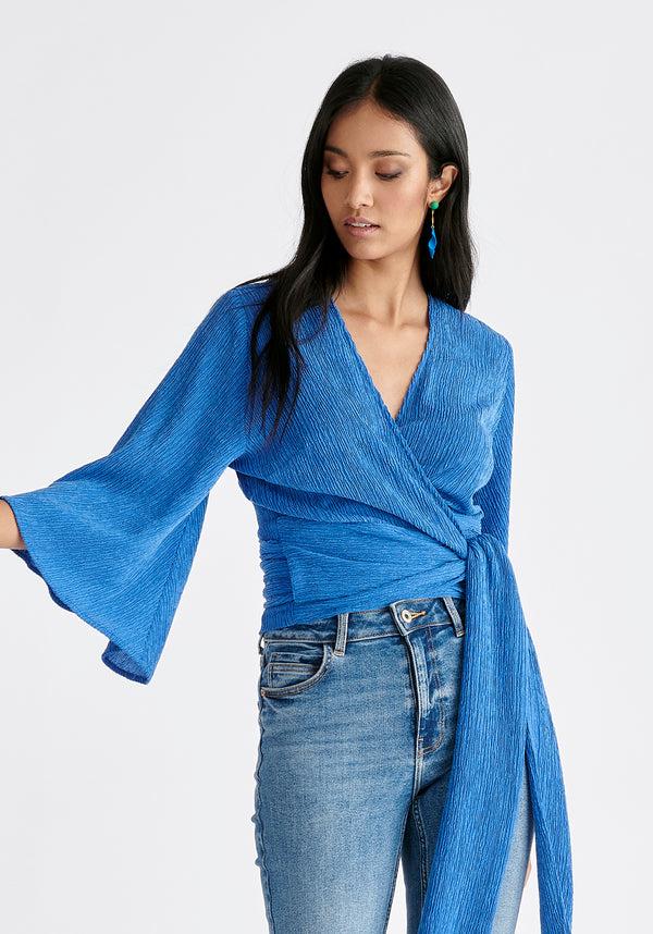 Paisie Textured Wrap Kimono Blouse