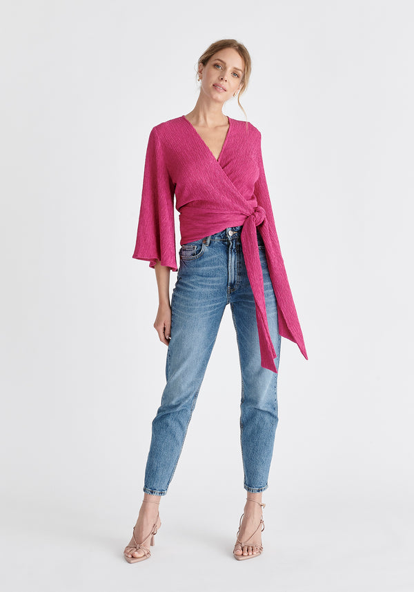 paisie Textured Wrap Kimono Blouse