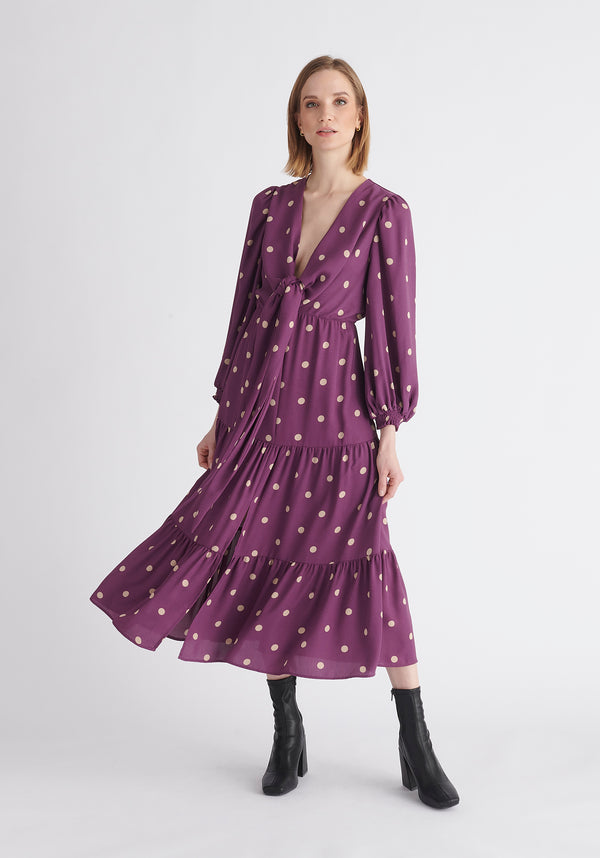 paisie Tiered Hem Polka Dot Dress