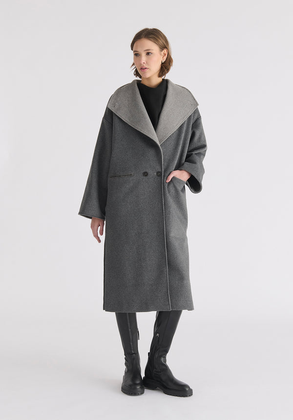 Paisie Two-Tone Double Breasted Wool Blend Coat
