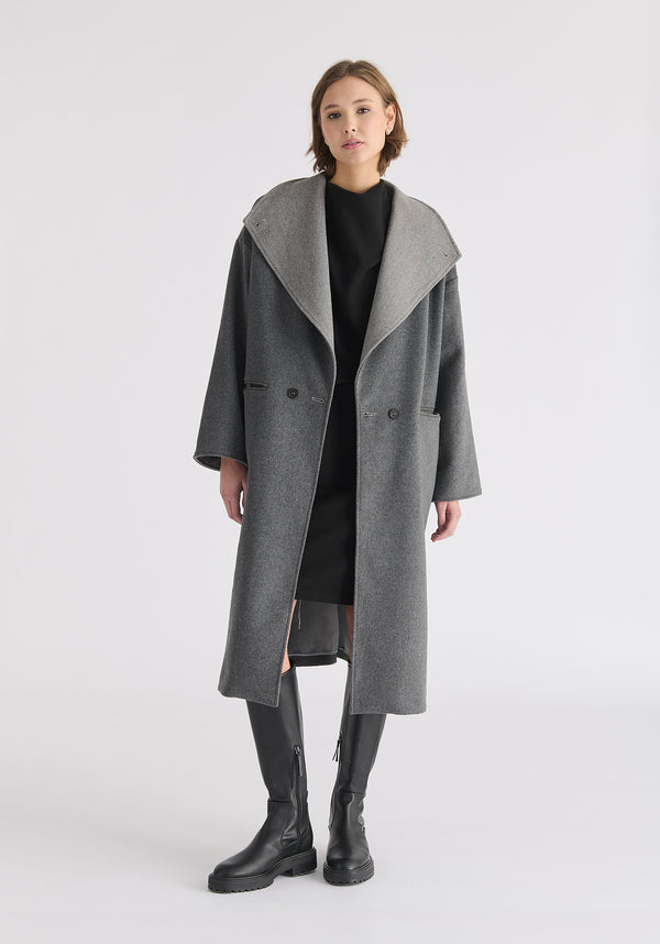 Paisie Two-Tone Double Breasted Wool Blend Coat