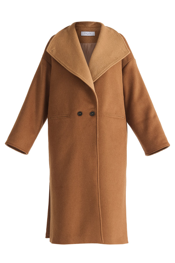 Paisie Two-Tone Double Breasted Wool Blend Coat