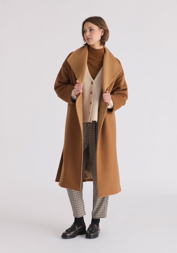 Paisie Two-Tone Double Breasted Wool Blend Coat