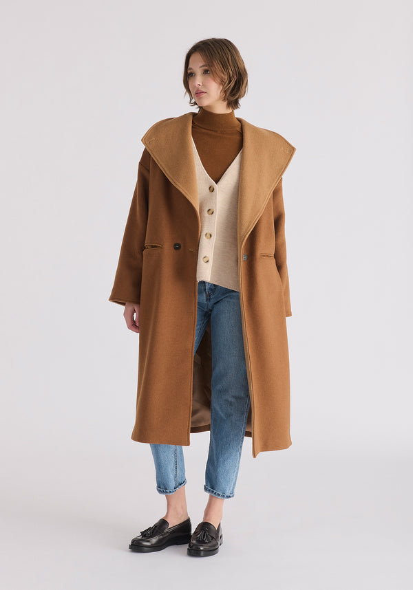 Paisie Two-Tone Double Breasted Wool Blend Coat