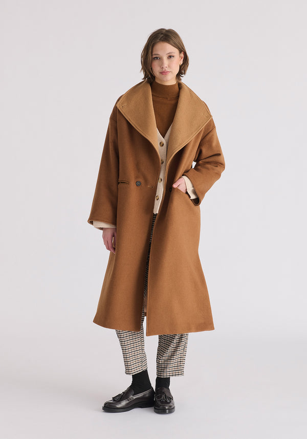 paisie Two-Tone Double Breasted Wool Blend Coat