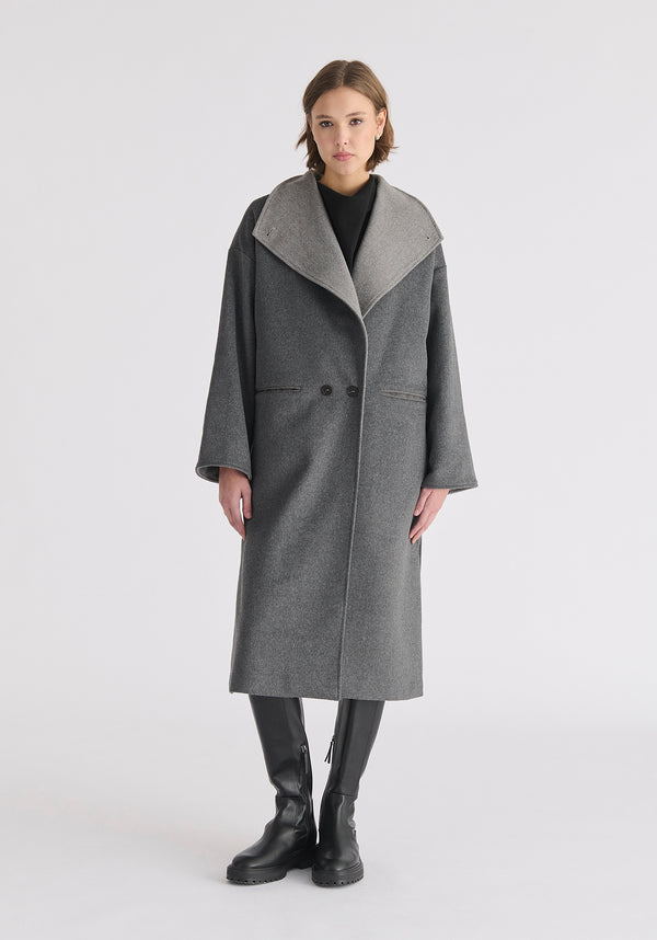 paisie Two-Tone Double Breasted Wool Blend Coat