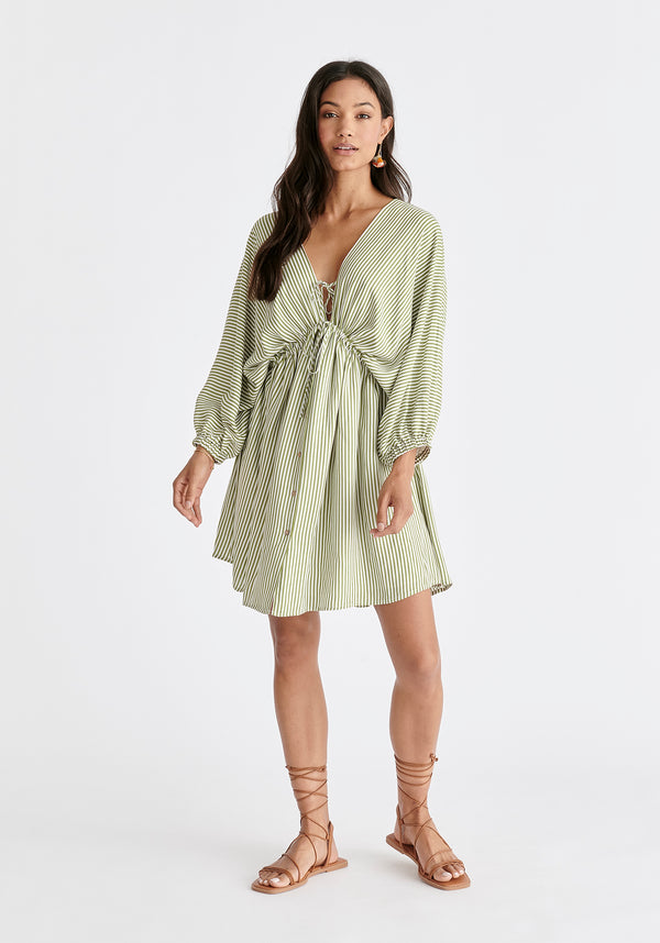 Paisie V-Neck Balloon Sleeve Dress