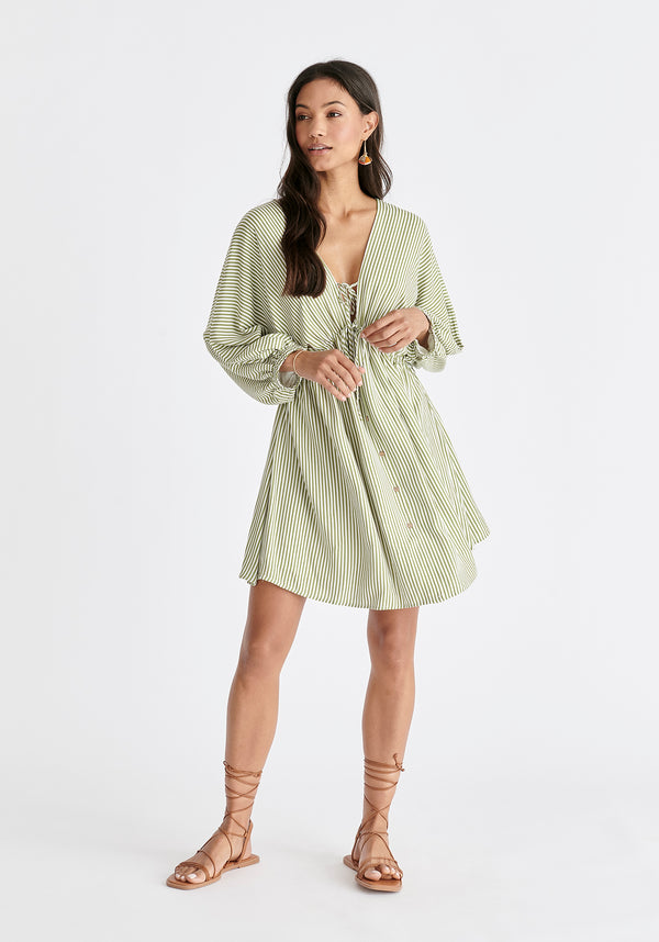 Paisie V-Neck Balloon Sleeve Dress