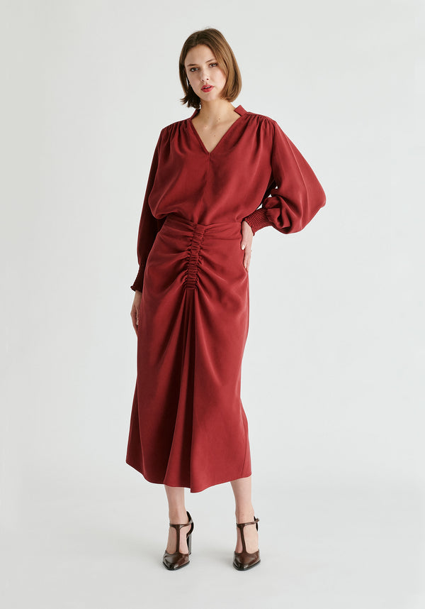 Paisie V-Neck Blouse With Gathered Detail