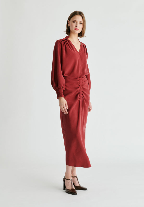 Paisie V-Neck Blouse With Gathered Detail