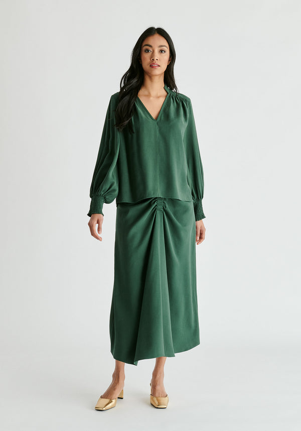 Paisie V-Neck Blouse With Gathered Detail