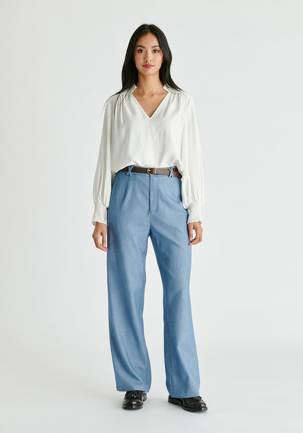 paisie V-Neck Blouse with Gathered Detail