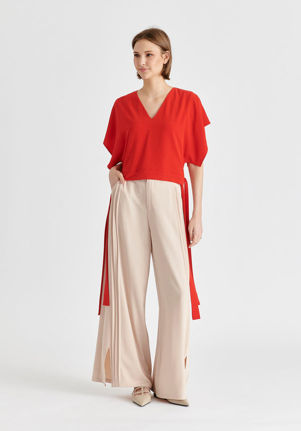 Paisie V-Neck Side Tie Top With Batwing Sleeves