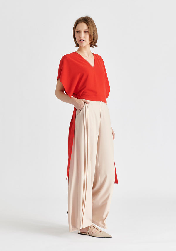 Paisie V-Neck Side Tie Top With Batwing Sleeves