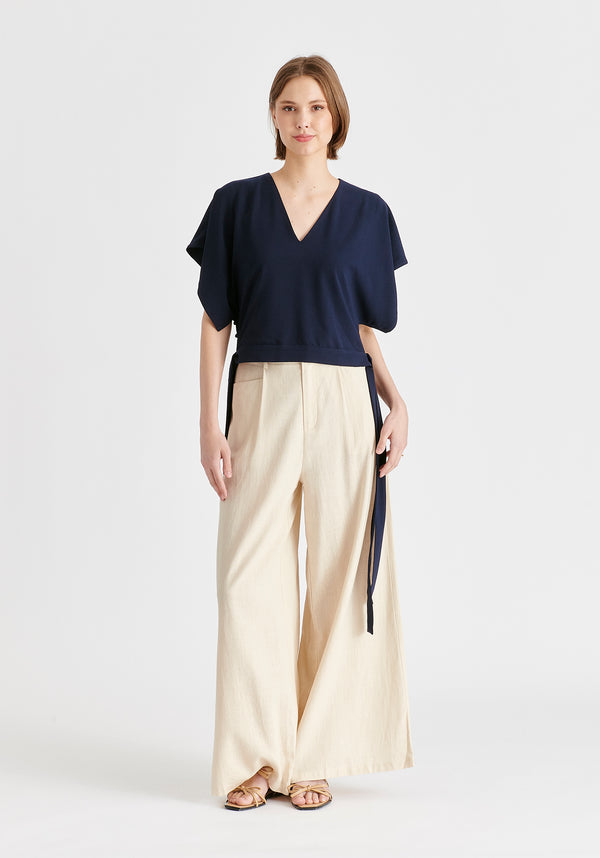 Paisie V-Neck Side Tie Top With Batwing Sleeves