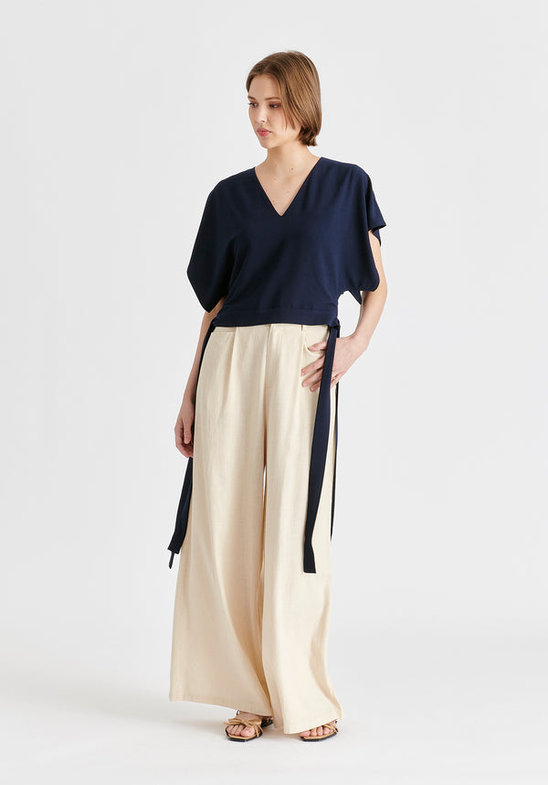 Paisie V-Neck Side Tie Top With Batwing Sleeves