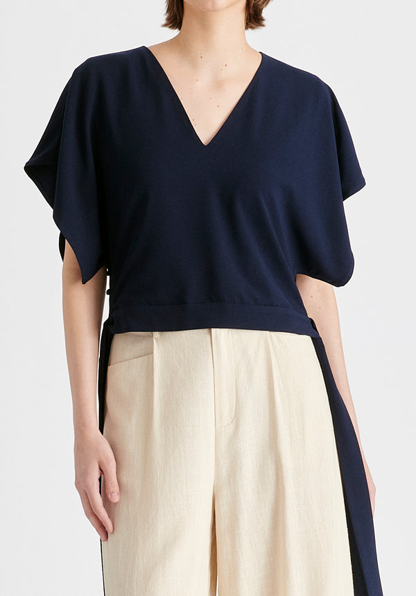 paisie V-Neck Side Tie Top with Batwing Sleeves