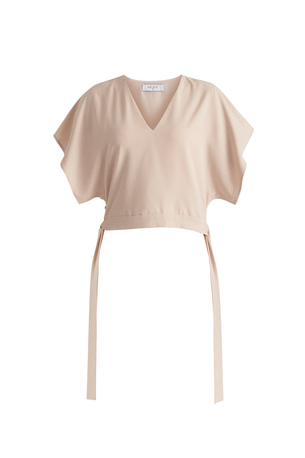 Paisie V-Neck Side Tie Top With Batwing Sleeves