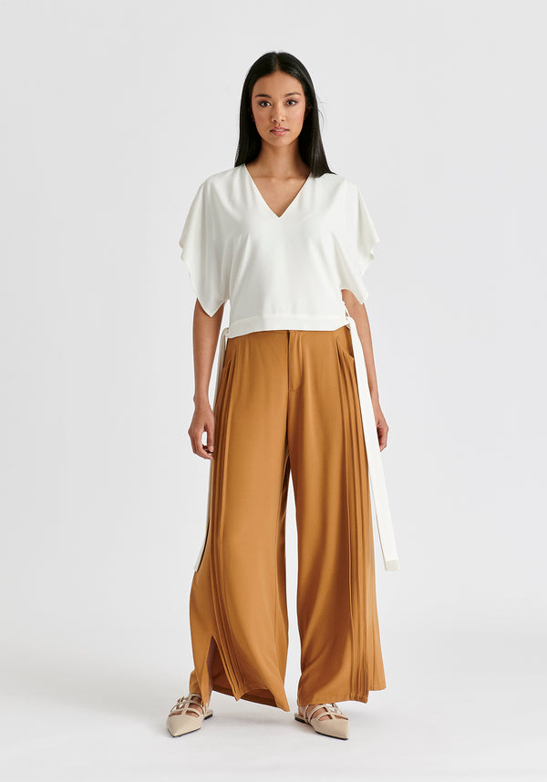 Paisie V-Neck Side Tie Top With Batwing Sleeves