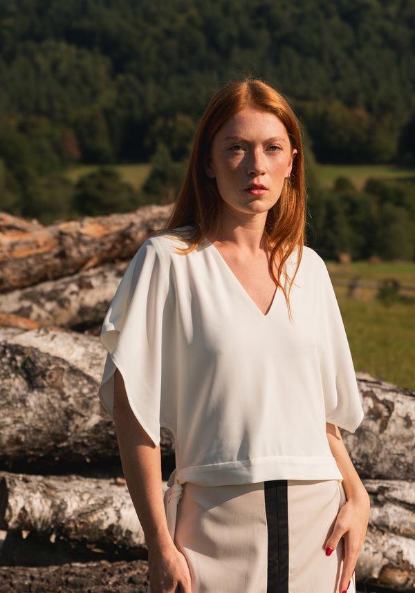 paisie V-Neck Side Tie Top with Batwing Sleeves