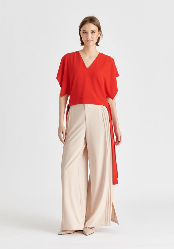 paisie V-Neck Side Tie Top with Batwing Sleeves