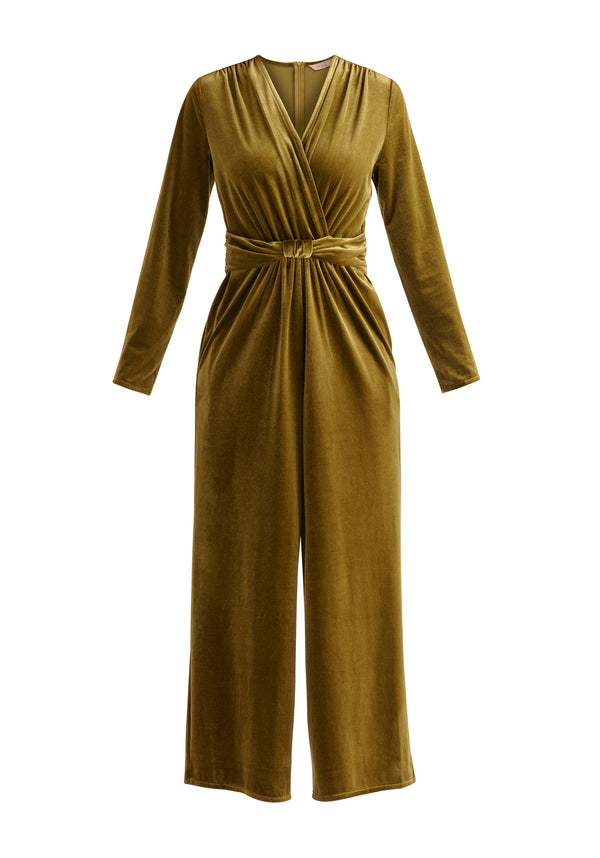 Paisie Velvet Knot-Waist Jumpsuit