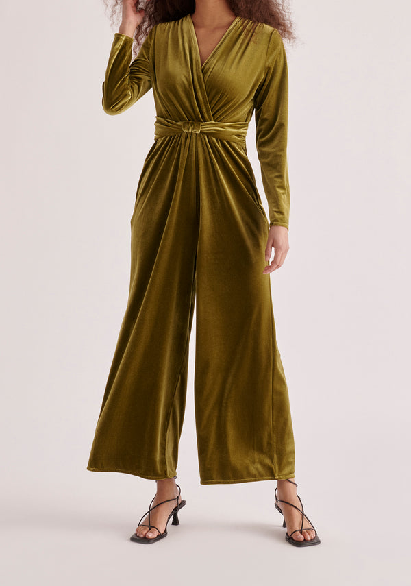 Paisie Velvet Knot-Waist Jumpsuit