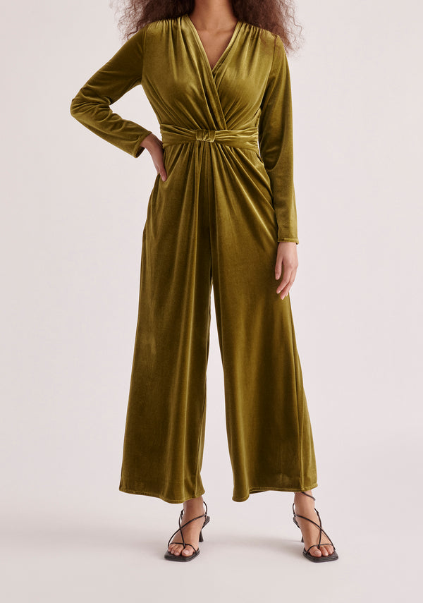 Paisie Velvet Knot-Waist Jumpsuit