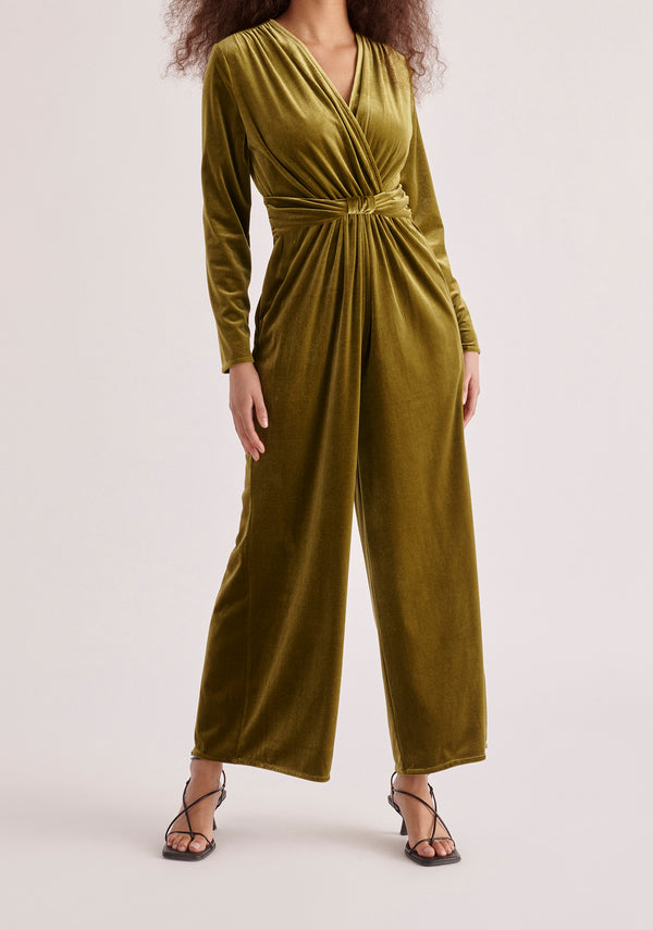 paisie Velvet Knot-Waist Jumpsuit