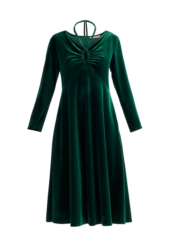 Paisie Velvet Tie-Neck Dress