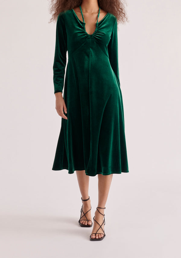 Paisie Velvet Tie-Neck Dress