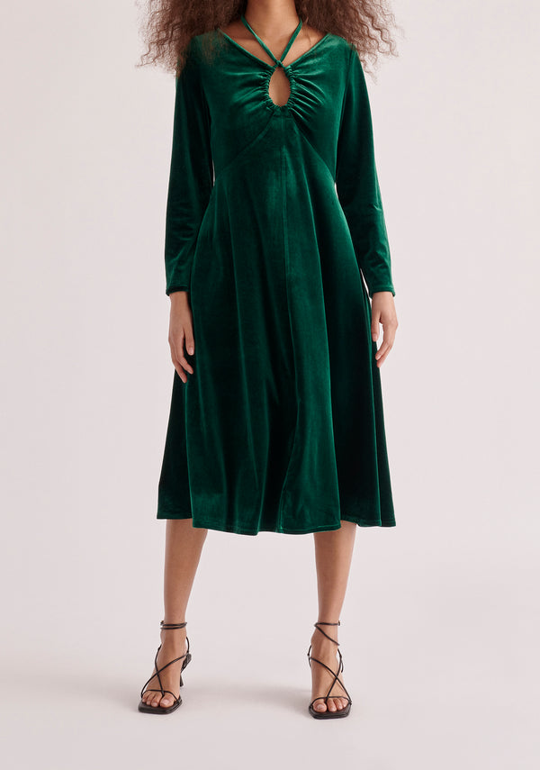 Paisie Velvet Tie-Neck Dress