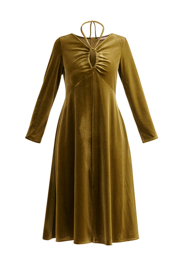 Paisie Velvet Tie-Neck Dress