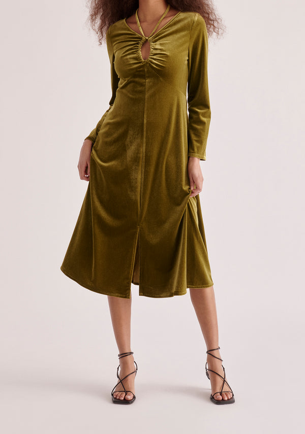 Paisie Velvet Tie-Neck Dress