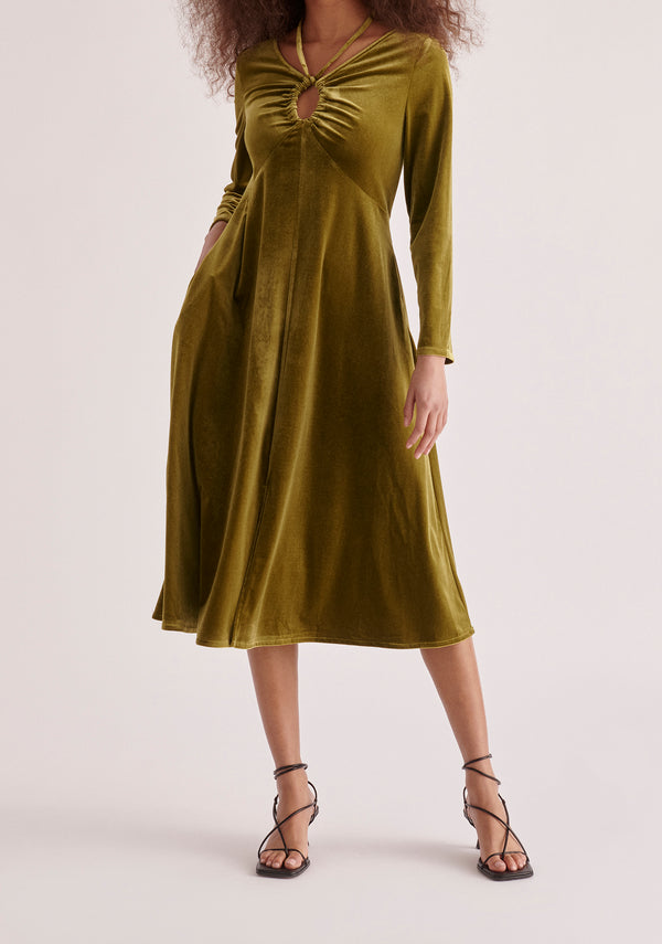Paisie Velvet Tie-Neck Dress