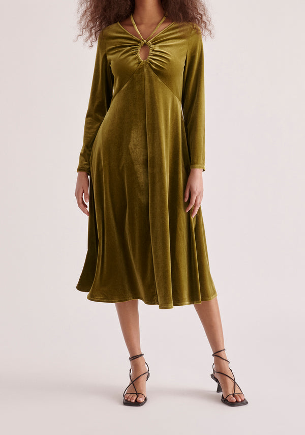 paisie Velvet Tie-Neck Dress