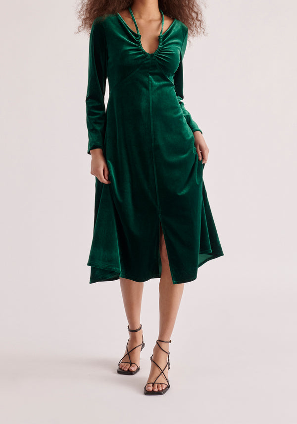 paisie Velvet Tie-Neck Dress